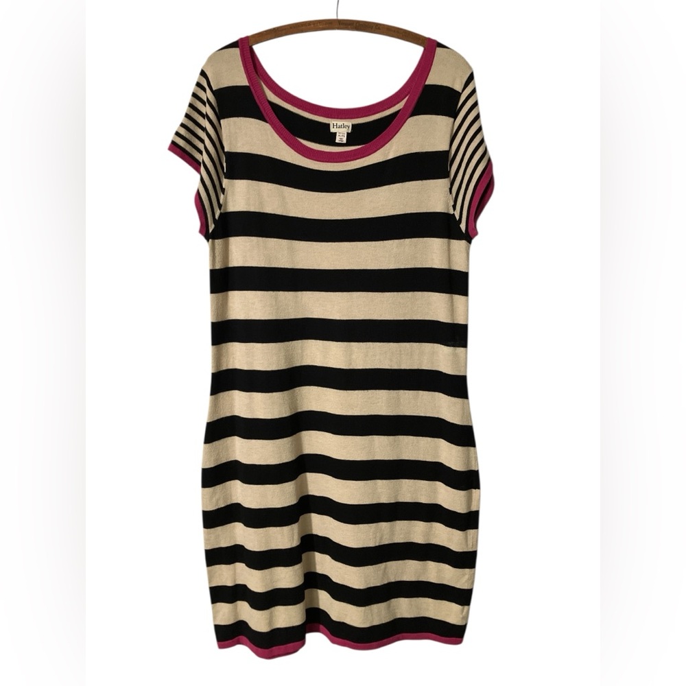 Hatley Dress Size XL Sweater Stripes Lightweight Black Off White